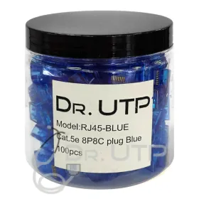Conector RJ45 CAT.5e Color Azul en Tarro de 100 unidades Conector RJ45 CAT.5e Color Azul en Tarro de 100 unidades