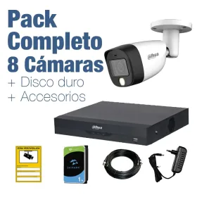 PACK VIGILANCIA COMPLETO: 8 Cámaras Bullet 1080p + Disco Duro 1TB y Accesorios