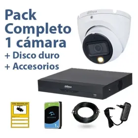PACK VIGILANCIA COMPLETO: 1 Cámara domo 1080p + Disco Duro 1TB y Accesorios Pack de Seguridad: Cámara 1080p y Disco Duro para Hogares y Oficinas