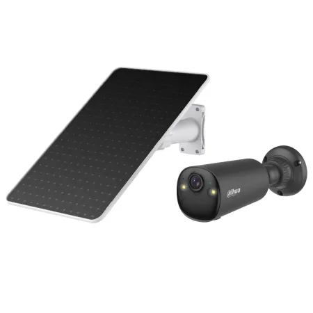 Tubular IP H265 4M Iluminación Dual LED20m/IR15m 2.1mm IP66 PIR MIC/Altavoz 4G AI color negro con batería + Panel Solar