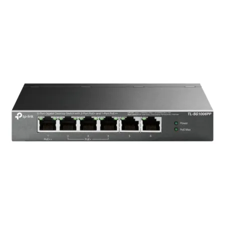Switch Gigabit 6 puertos con 3 puertos PoE+ y 1 puerto PoE++