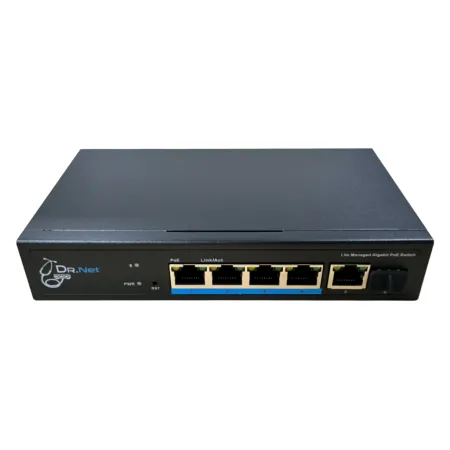 Switch PoE 4 puertos Gigabit + 2 Uplink(1RJ45+1SFP) 60W Gestionable