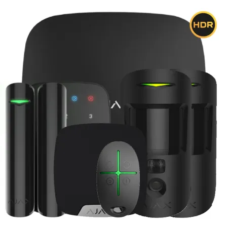 Kit Ajax negro. Hub2 + 2MotionCam HDR PHOD + DoorProtect Plus + SpaceControl + KeyPad + HomeSiren