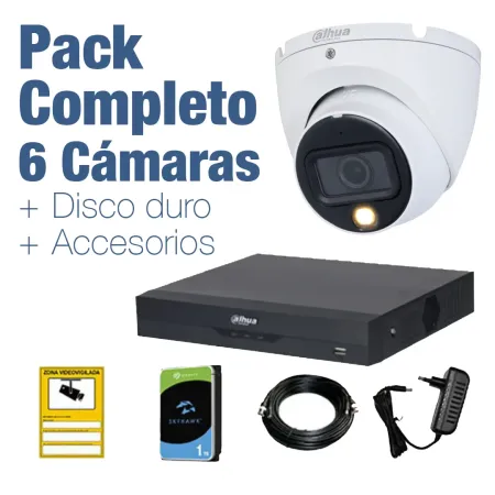 PACK VIGILANCIA COMPLETO: 6 Cámaras domo 1080p + Disco Duro 1TB y Accesorios