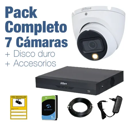 PACK VIGILANCIA COMPLETO: 7 Cámaras domo 1080p + Disco Duro 1TB y Accesorios