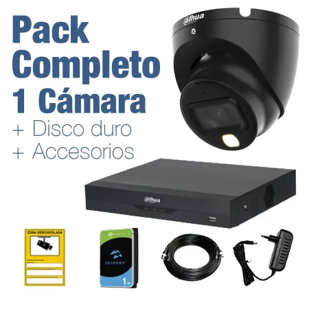 PACK VIGILANCIA COMPLETO: 1 Cámara domo 1080p + Disco Duro 1TB y Accesorios