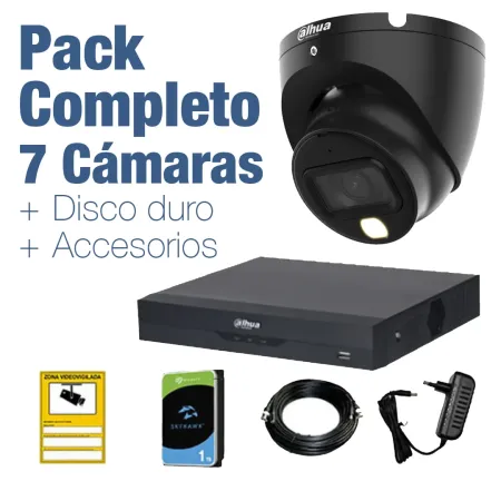 PACK VIGILANCIA COMPLETO: 7 Cámaras domo 1080p + Disco Duro 1TB y Accesorios