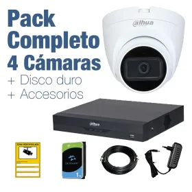 PACK VIGILANCIA COMPLETO: 4 Cámaras domo 5Mp + Disco Duro 1TB y Accesorios