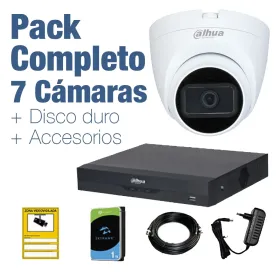 PACK VIGILANCIA COMPLETO: 7 Cámaras domo 5Mp + Disco Duro 1TB y Accesorios