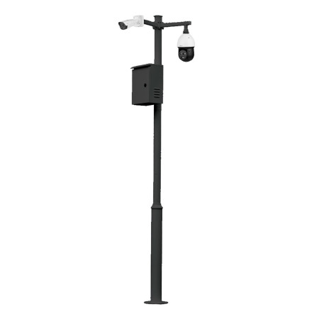 Báculo desmontable de 4,5m de altura en acero galvanizado de color negro con soporte para cámara y speed dome