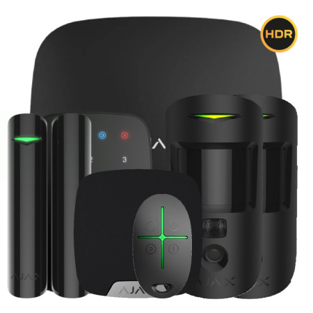 Kit Ajax negro. Hub2 4G + 2MotionCam HDR PHOD + DoorProtect Plus + SpaceControl + KeyPad + HomeSiren