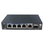 Switch PoE+ 4 puertos Gigabit + 1RJ45 Uplink Gigabit + 1SFP Uplink Gigabit 60W 802.3af/at 6KV - Modo CCTV 250m