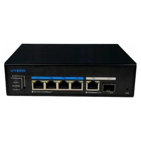 Switch PoE++ 4 puertos Gigabit + 1RJ45 Uplink Gigabit + 1SFP Uplink Gigabit 802.3af/at/bt 6KV DC12V-57V(amplia gama)