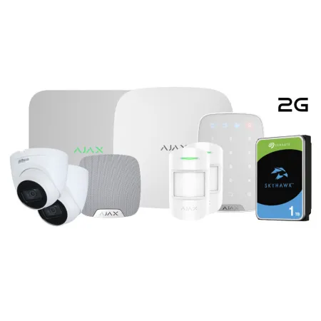 Kit Ajax-Dahua compuesto por: 1 Hub 2 2G + 1 Keypad + 2 MotionProtect + 1 HomeSiren + 1 NVR 8ch Ajax + 2 Cámaras Dahua Domos 2M